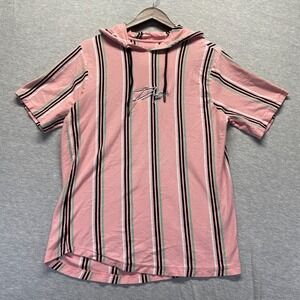 Vox Populi For The People Hoodie‎ T Shirt Mens Large Pink Striped Cotton Logo